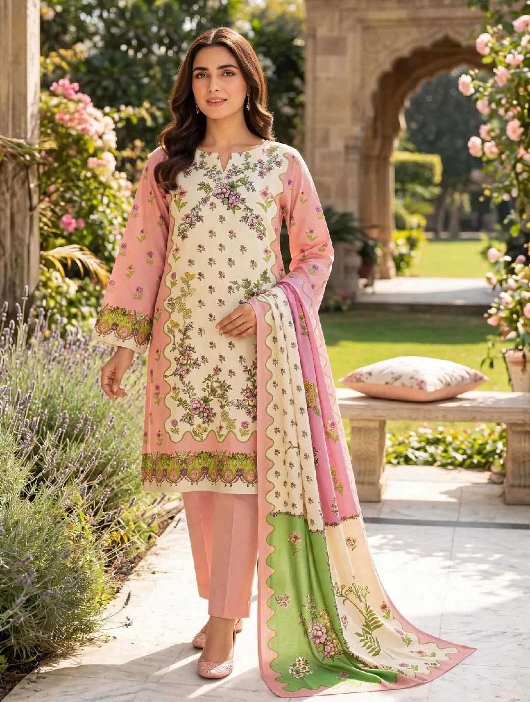 Dhanak 3PC-Blush Pink Floral Shamray-Unstitched