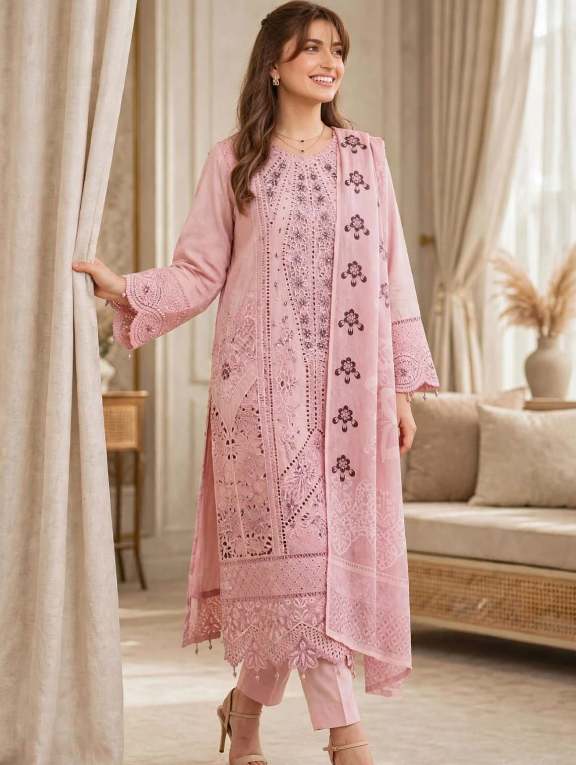 Blush Elegance — Heavy Embroidered 3PC✨