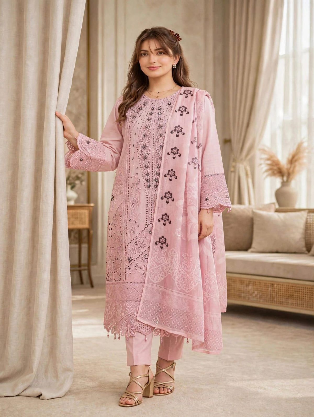 Blush Elegance — Heavy Embroidered 3PC✨