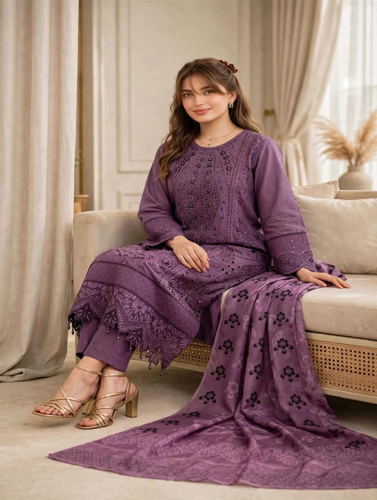 Lavender Royale — Heavy Embroidered 3PC✨